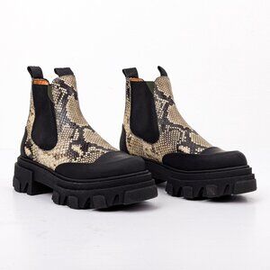 Ganni Women Leather Snake Print Platform Chelsea Boots sz 5.5US 36EUR